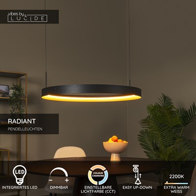 Lucide RADIANT - Pendelleuchten - LED Dim. - CCT - 1x60W 2200K/3000K - Schwarz - Vibes